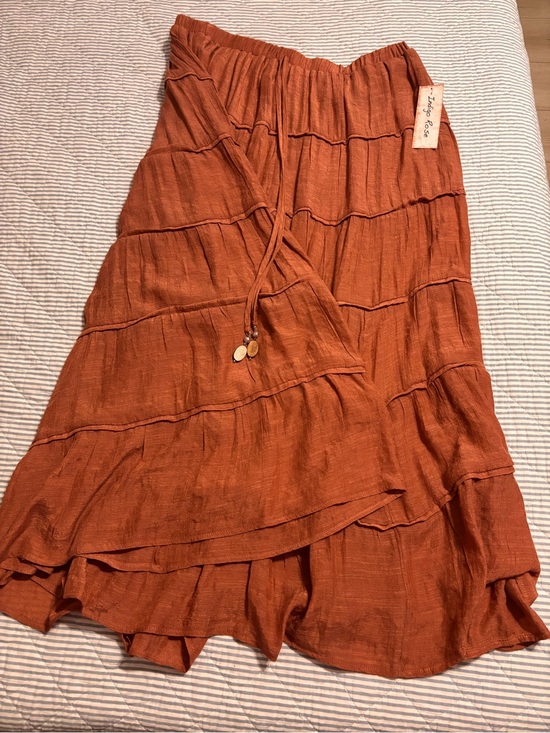indigo Rose Dresses & Skirts - Tiered Maxi Skirt in Rust with Drawstring Waist